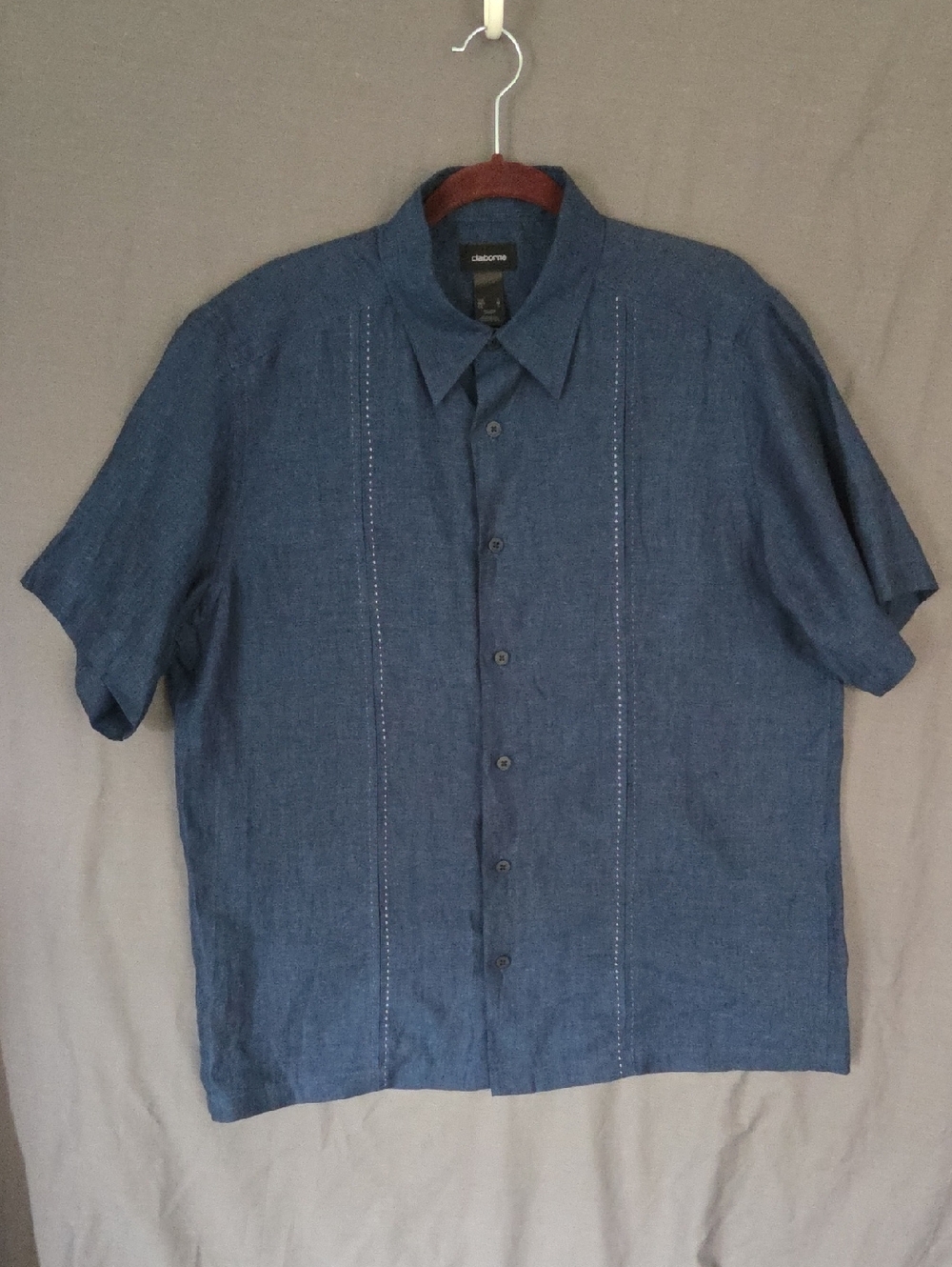 Claiborne 100% Linen Blue Resort Guayabera‎ Shirt